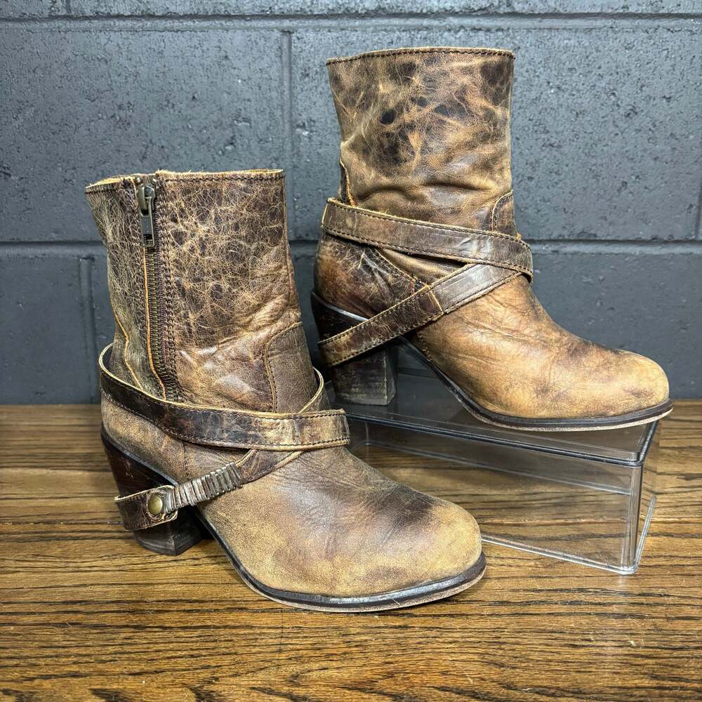 Corral Brown Distressed Leather Harness Ankle Boots Western Women’s 8